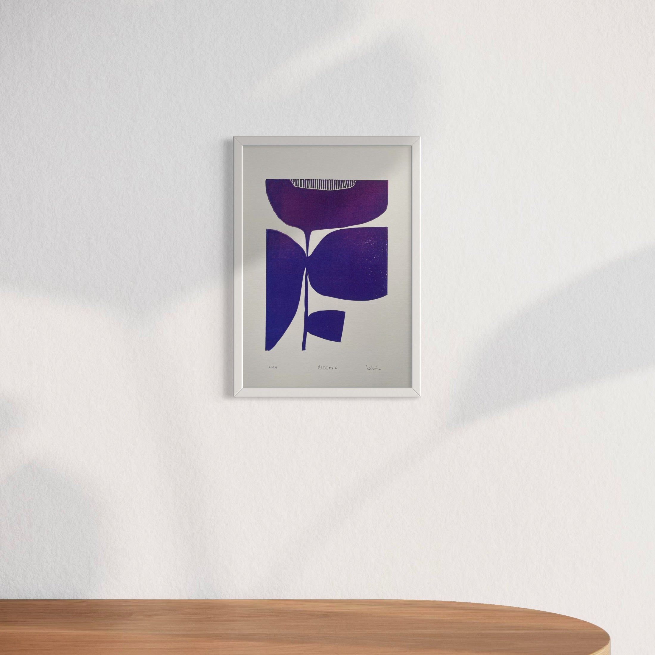Linolschnitt "Bloom 1" -Violett-Blau